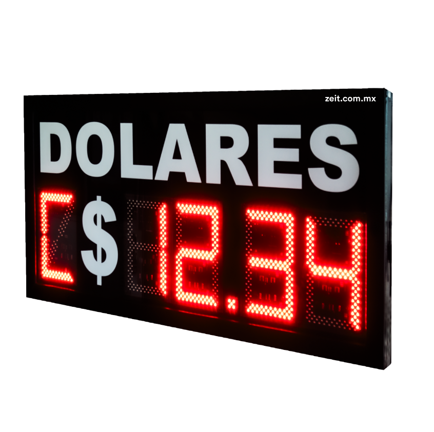 tablero de divisas con leds rojos, elaborado por una empresa de monterrey llamada zeit.